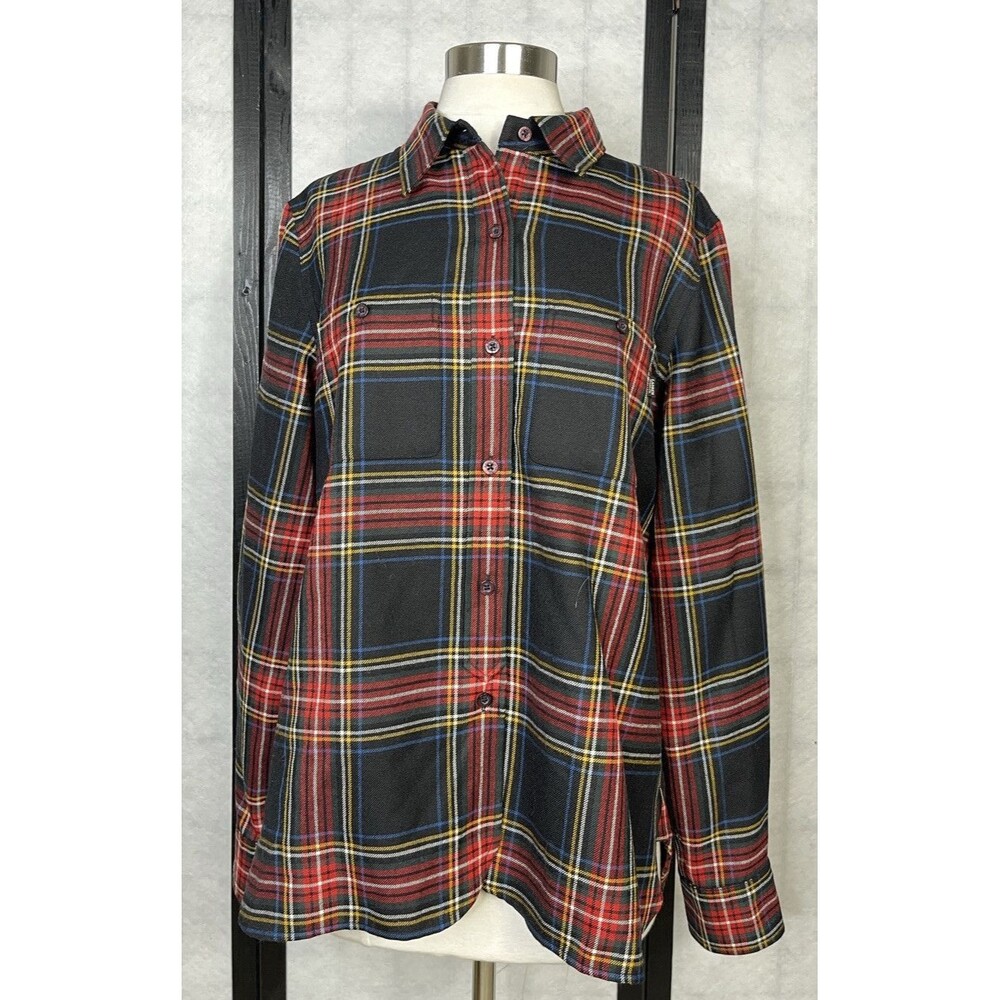 Ralph Lauren Women's Button Down Shirt Flannel Plaid Elbow Patchs. Large Wool